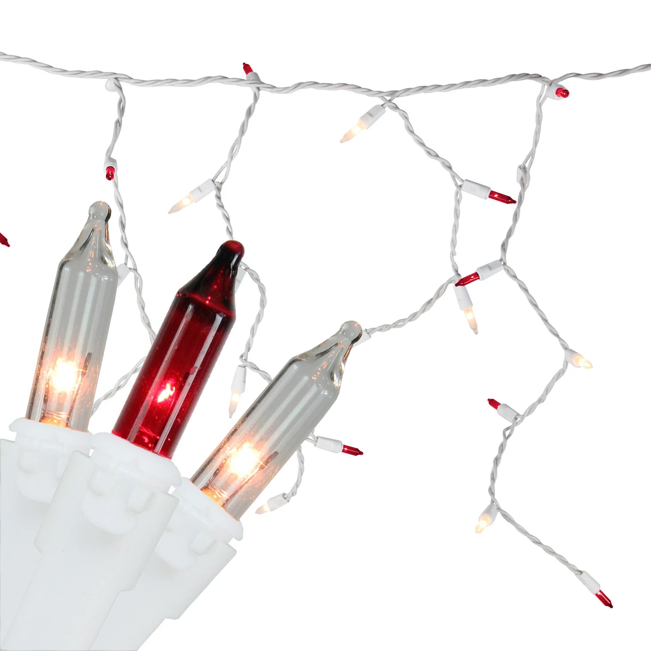 150 Red And Clear Mini Icicle Christmas Lights - 8.75 Ft White Wire 2 150 Red And Clear Mini Icicle Christmas Lights - 8.75 Ft White Wire - Image 2