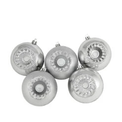 5ct Silver Retro Reflector Shatterproof 2-Finish Christmas Ball Ornaments 3.25" (80mm)