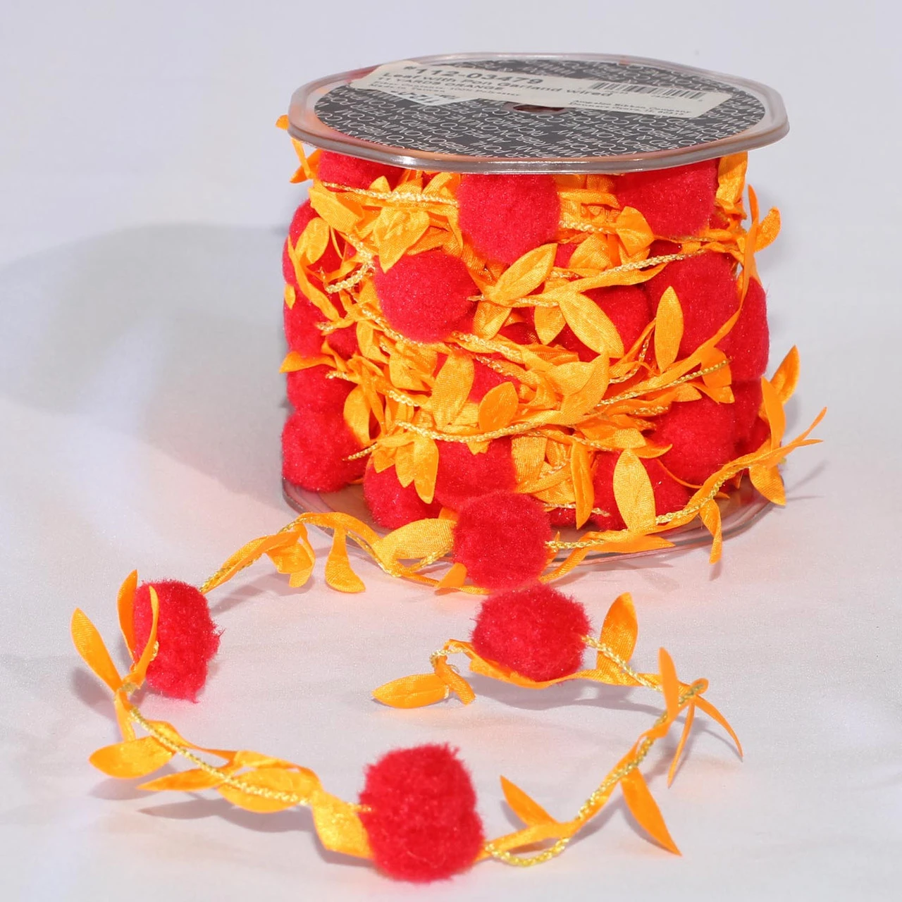 Orange Leaves With Pom Pom Party Garland 0.75" X 22 Yards 2 Orange Leaves With Pom Pom Party Garland 0.75" X 22 Yards - Image 2