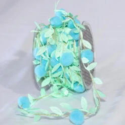 Teal Blue Leaves With Balls Party Garland 0.75" X 22 Yards