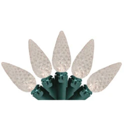 70 Warm White LED Faceted C6 Christmas Lights - 23 Ft Green Wire