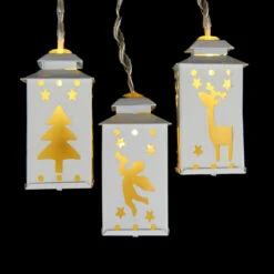 10 Battery Operated White LED Mini Lantern Christmas Lights - 4.6 Ft Clear Wire