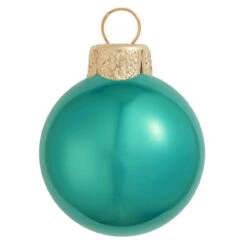 28ct Turquoise Green And Gold Shiny Glass Christmas Ball Ornaments 2" (50mm)