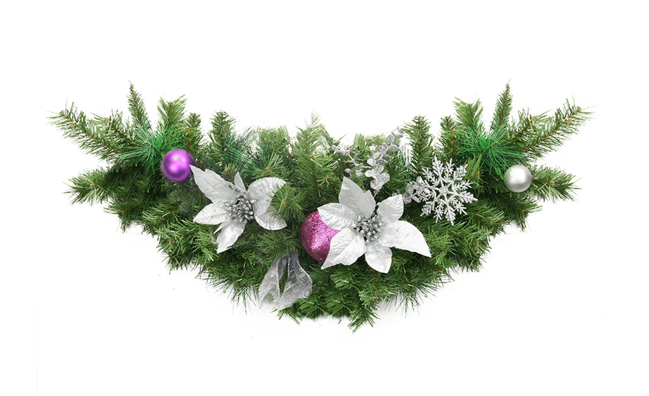 30" Silver And Purple Pre-Decorated Ball Ornaments And Ribbon Artificial Christmas Swag - Unlit 1 30" Silver And Purple Pre-Decorated Ball Ornaments And Ribbon Artificial Christmas Swag - Unlit