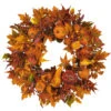 Autumn Harvest Maple Berries And Pinecones Wreath, Orange - 28-Inch