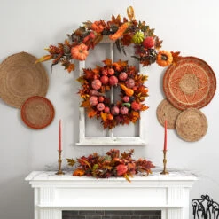 Autumn Harvest Maple Berries And Pinecones Wreath, Orange - 28-Inch -Best Christmas Store 4648 5 49304.1681814335