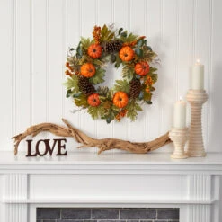 Pumpkins Pine Cones And Berries Fall Artificial Wreath, Green And Orange - 24-Inch -Best Christmas Store 4701 3 08138.1681814388