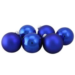 6ct Shiny And Matte Royal Blue Glass Ball Christmas Ornaments 3.25" (80mm)