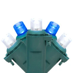 50ct Blue And White LED Wide Angle Mini Christmas Lights, 16.25ft Green Wire