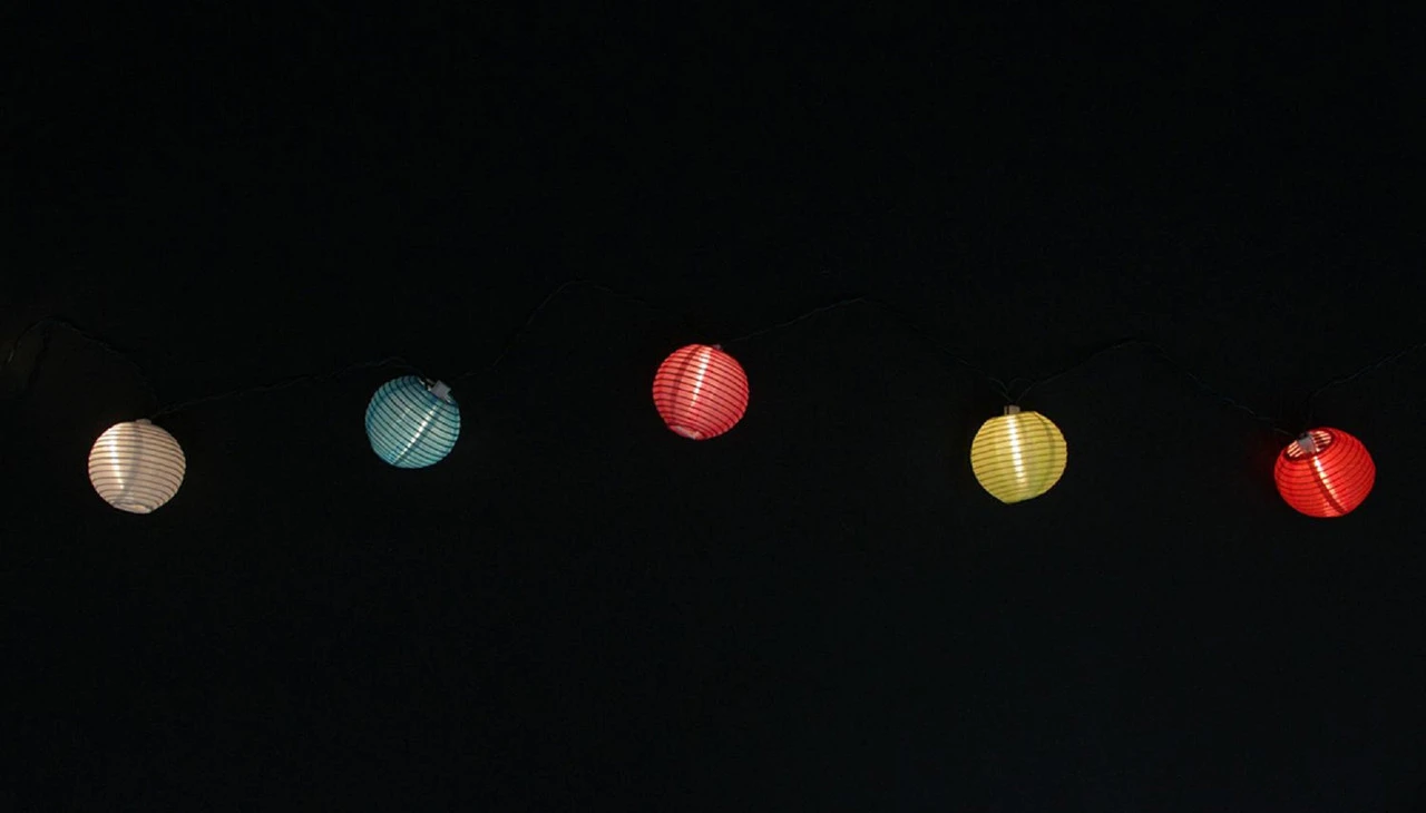 10-Count Multi-Color Round Chinese Lantern Christmas Light Set, 9ft Green Wire 2 10-Count Multi-Color Round Chinese Lantern Christmas Light Set, 9ft Green Wire - Image 2