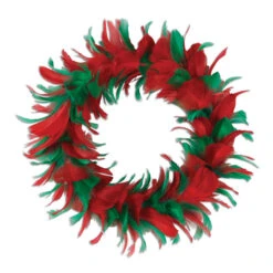 Pack Of 6 Red And Green Christmas Decorative Party Feather Wreath 8"