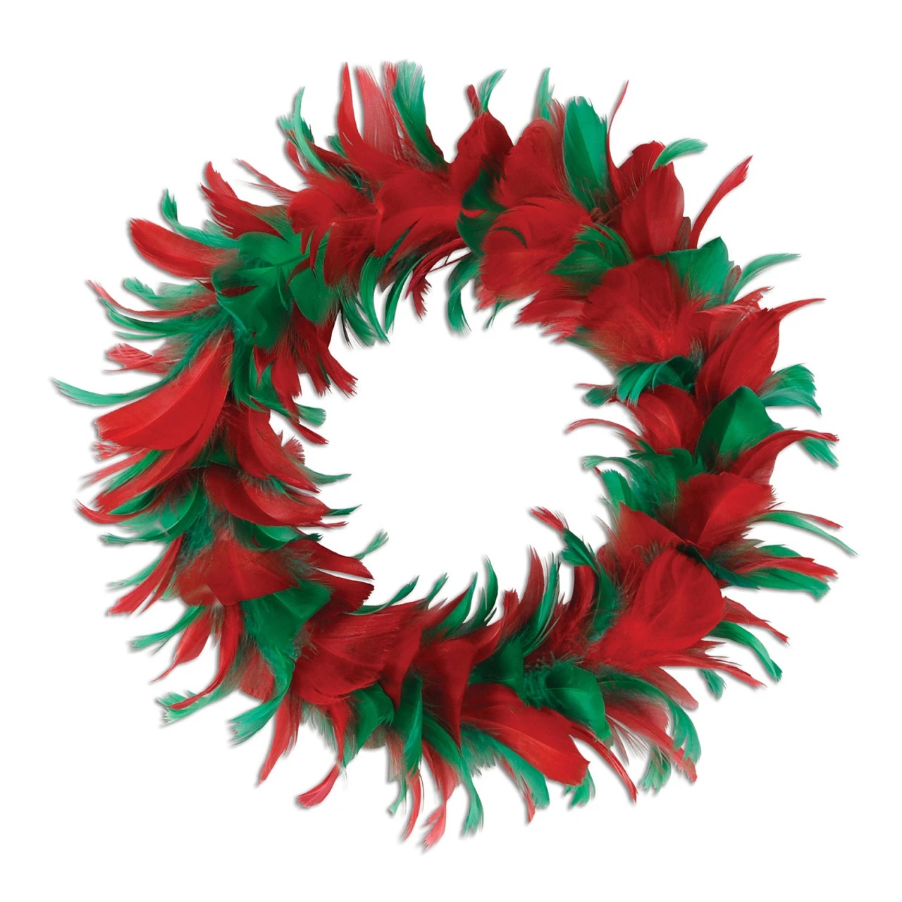Pack Of 6 Red And Green Christmas Decorative Party Feather Wreath 12" 1 Pack Of 6 Red And Green Christmas Decorative Party Feather Wreath 12"