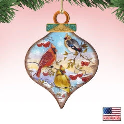 Set Of 2 Birds Rest Onion Shaped Wooden Christmas Ornaments 5.5" -Best Christmas Store 8035222 4 20239.1667548782