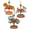Set Of 3 Adorable Carousels Wooden Christmas Ornaments 5.5"