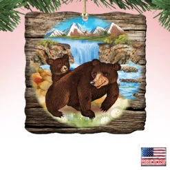 Set Of 2 Adorable Bears In A Cabin Wooden Christmas Ornaments 5.5" -Best Christmas Store 8114081 4 01859.1667549799