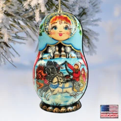 Set Of 2 Matreshka Doll Riding A Troika Horse Wooden Christmas Ornaments 5.5" -Best Christmas Store 8115225 4 09130.1667549833