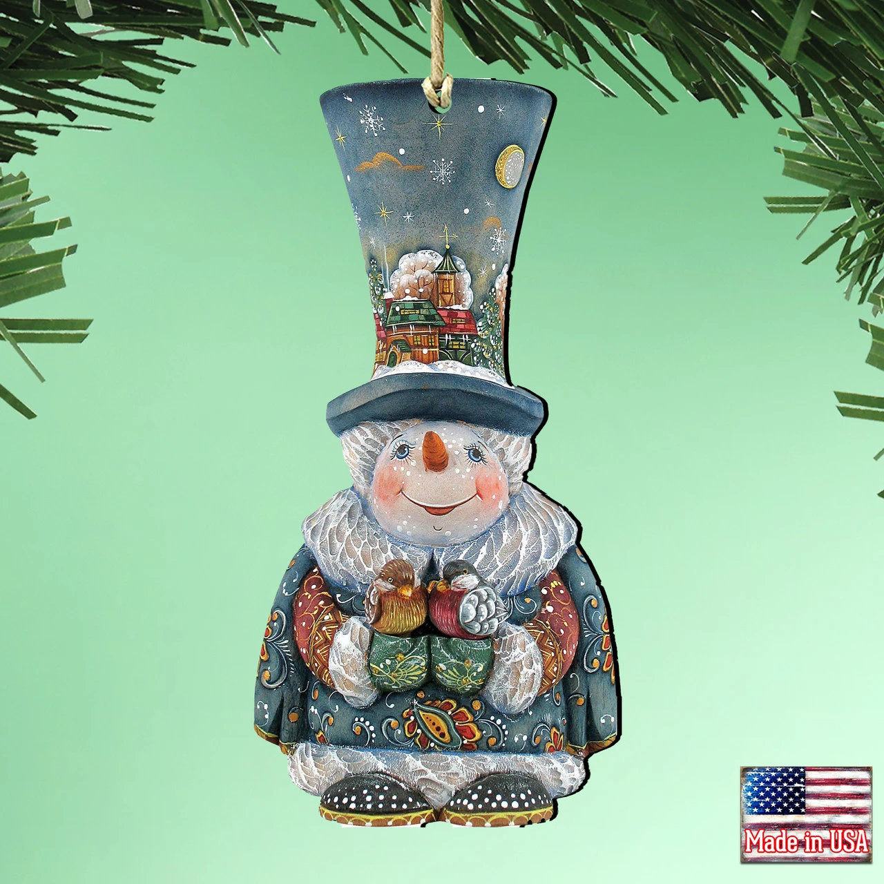 Set Of 2 Snowman Old World Christmas Wooden Ornaments 5.5" 3 Set Of 2 Snowman Old World Christmas Wooden Ornaments 5.5" - Image 3