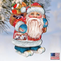 Set Of 2 Santa Claus Is Coming To Town Wooden Christmas Ornaments 5.5" -Best Christmas Store 8117663 4 64764.1667549868