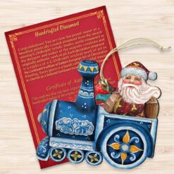 Set Of 2 Santa Claus Riding A Train Wooden Christmas Ornaments 5.5" -Best Christmas Store 8129211 3 47324.1667549616