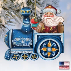 Set Of 2 Santa Claus Riding A Train Wooden Christmas Ornaments 5.5" -Best Christmas Store 8129211 4 72386.1667549616