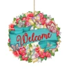 Set Of 2 Butterfly Floral Wreath "Welcome" Wooden ChristmasOrnaments 5.5"
