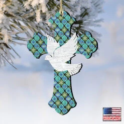 Set Of 2 Cross With White Dove Wooden Christmas Ornaments 5.5" -Best Christmas Store 8191163 2 4 90814.1667549651