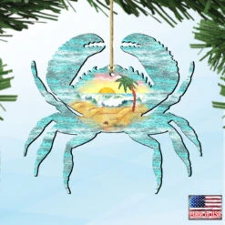Set Of 2 Coastal Waves Crab Scenic Wooden Christmas Ornaments 5.5" -Best Christmas Store 8198511 4 72022.1667549668