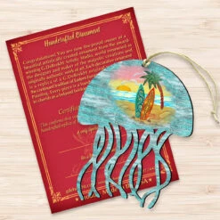 Set Of 2 Coastal Scenic Rustic Jellyfish Wooden Christmas Ornaments 5.5" -Best Christmas Store 8198513 3 07192.1667549671