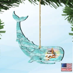 Set Of 2 Whale Beach Scene Wooden Christmas Ornaments 5.5" -Best Christmas Store 8198516 4 77756.1667549675