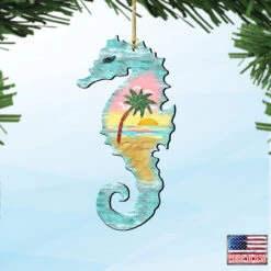 Set Of 2 Seahorse Beach Scene Wooden Christmas Ornaments 5.5" -Best Christmas Store 8198517 4 27893.1667549681