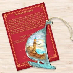 Set Of 2 Boat Lighthouse Beach Scene Wooden Christmas Ornaments 5.5" -Best Christmas Store 8198524 3 11918.1667549686