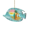 Set Of 2 Fish Beach Scene Wooden Christmas Ornaments 5.5"