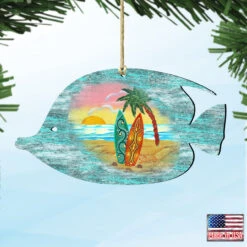 Set Of 2 Fish Beach Scene Wooden Christmas Ornaments 5.5" 7 Set Of 2 Fish Beach Scene Wooden Christmas Ornaments 5.5" -Best Christmas Store 8198527 4 54886.1667549722