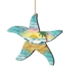 Set Of 2 Starfish Beach Scene Wooden Christmas Ornaments 5.5"