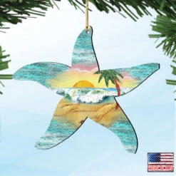 Set Of 2 Starfish Beach Scene Wooden Christmas Ornaments 5.5" -Best Christmas Store 8198531 4 30638.1667549690