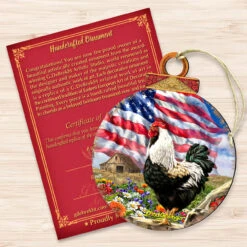 Set Of 2 Rooster American Flag Wooden Christmas Ornaments 5.5" -Best Christmas Store 8427104 dg 3 87494.1667549698