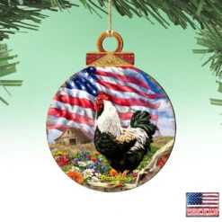 Set Of 2 Rooster American Flag Wooden Christmas Ornaments 5.5" -Best Christmas Store 8427104 dg 4 69473.1667549698