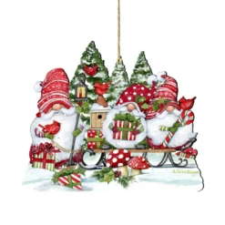 Set Of 2 Christmas Gnomes Wooden Tree Ornaments 5.5"