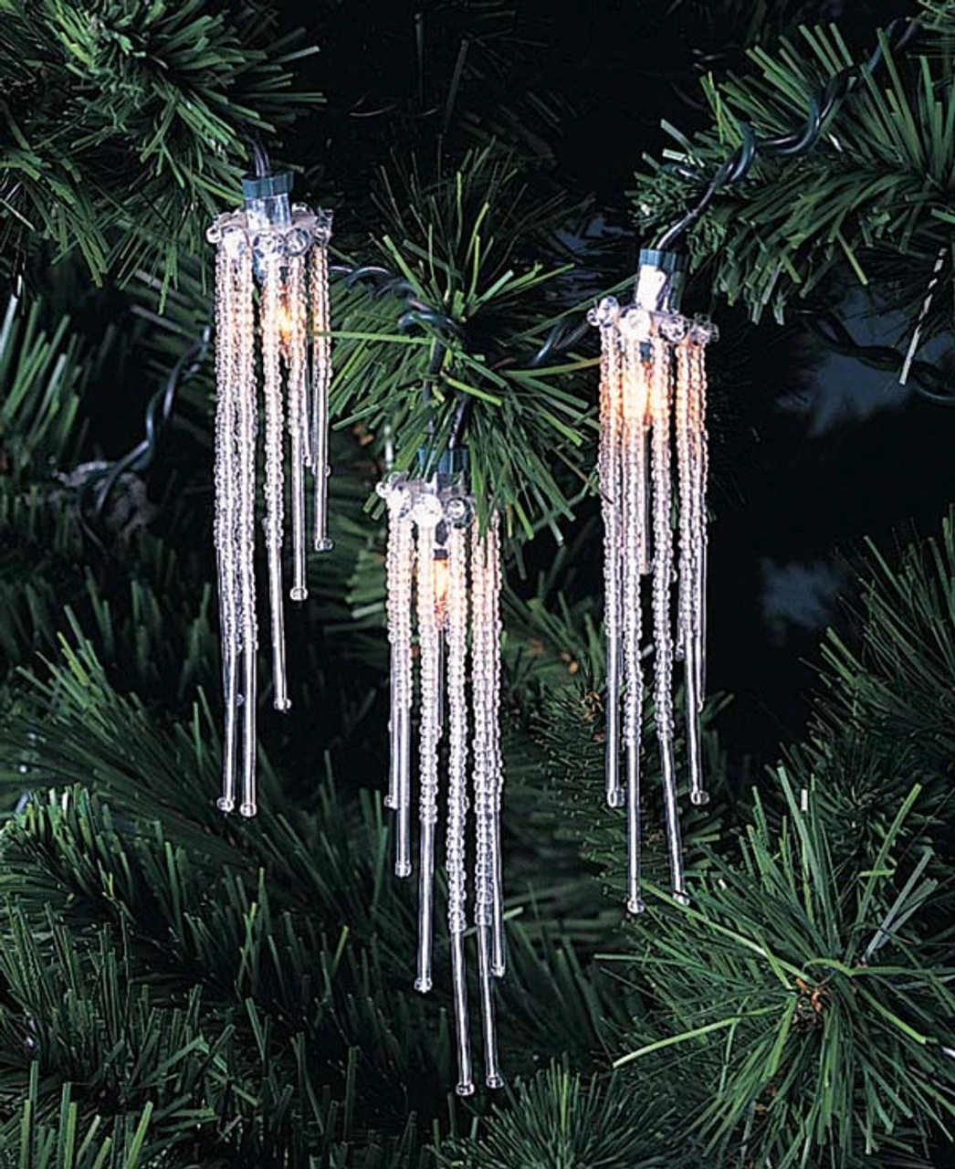 Set Of 10 Ice Palace Silver Dangling Beaded Icicle Christmas Lights - Green Wire 1 Set Of 10 Ice Palace Silver Dangling Beaded Icicle Christmas Lights - Green Wire