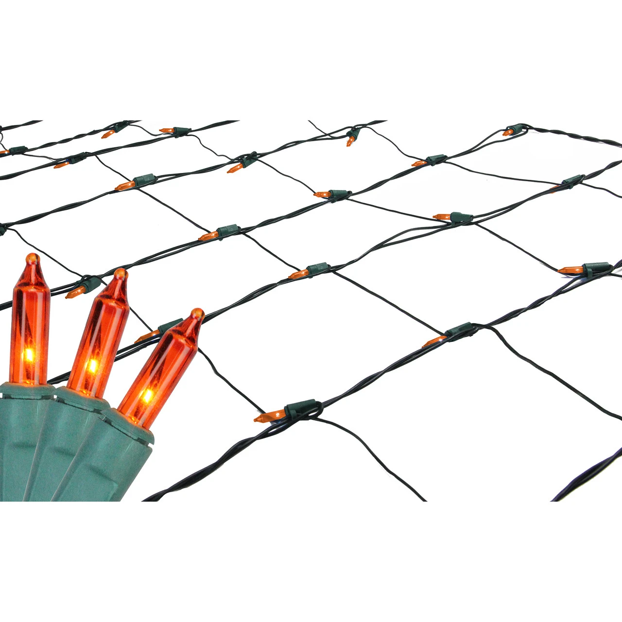 4' X 6' Orange Mini Incandescent Net Style Christmas Lights - Green Wire 2 4' X 6' Orange Mini Incandescent Net Style Christmas Lights - Green Wire - Image 2