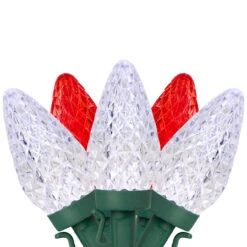 100-Count Red And Pure White Faceted LED C9 Christmas Lights, 66ft Green Wire