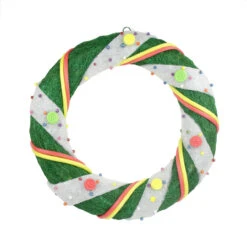 Pre-Lit Green And White Candy Striped Sisal Artificial Christmas Wreath - 18-Inch, Clear Lights