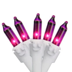 Set Of 100 Purple-Pink Mini Christmas Lights 2.5" Spacing - White Wire