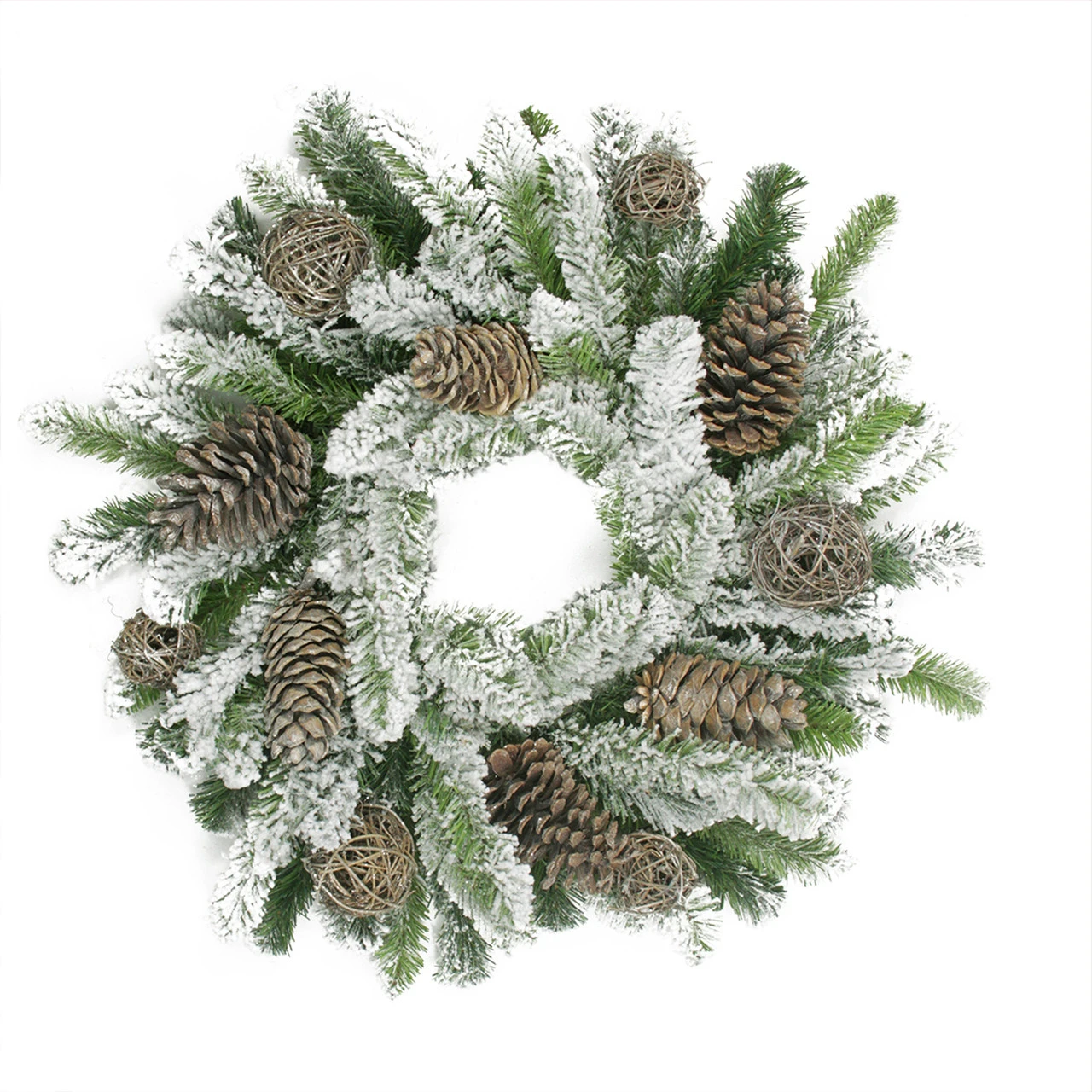 Flocked Pine Cone And Twig Ball Artificial Christmas Wreath - 24-Inch, Unlit 3 Flocked Pine Cone And Twig Ball Artificial Christmas Wreath - 24-Inch, Unlit - Image 3