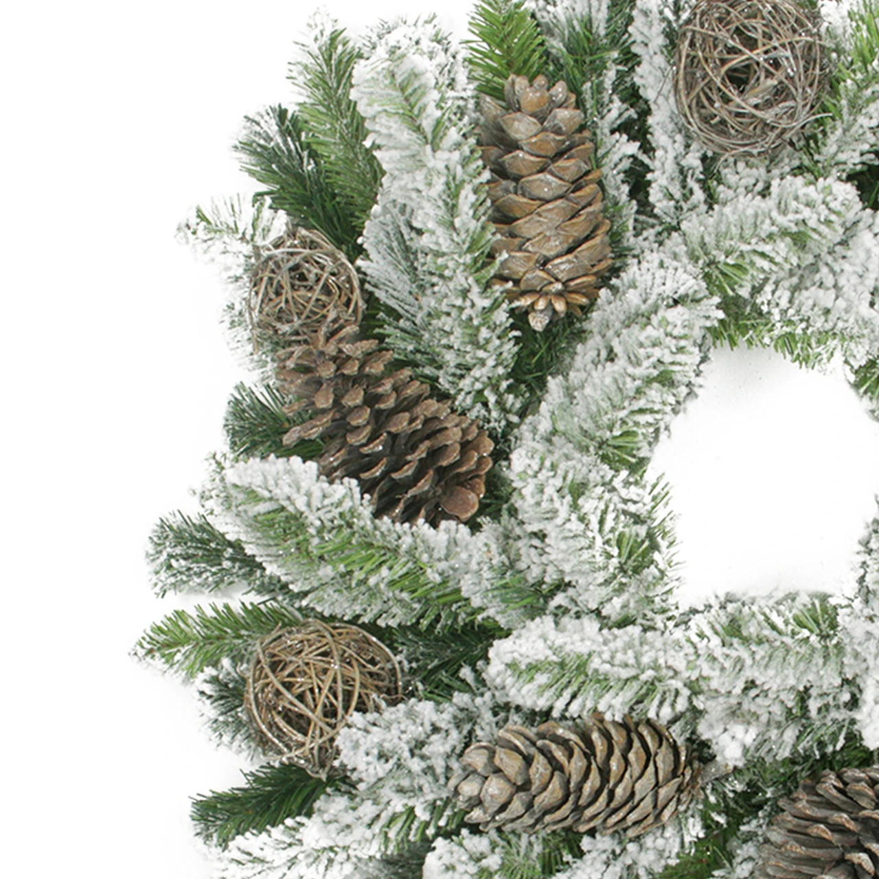 Flocked Pine Cone And Twig Ball Artificial Christmas Wreath - 24-Inch, Unlit 2 Flocked Pine Cone And Twig Ball Artificial Christmas Wreath - 24-Inch, Unlit - Image 2