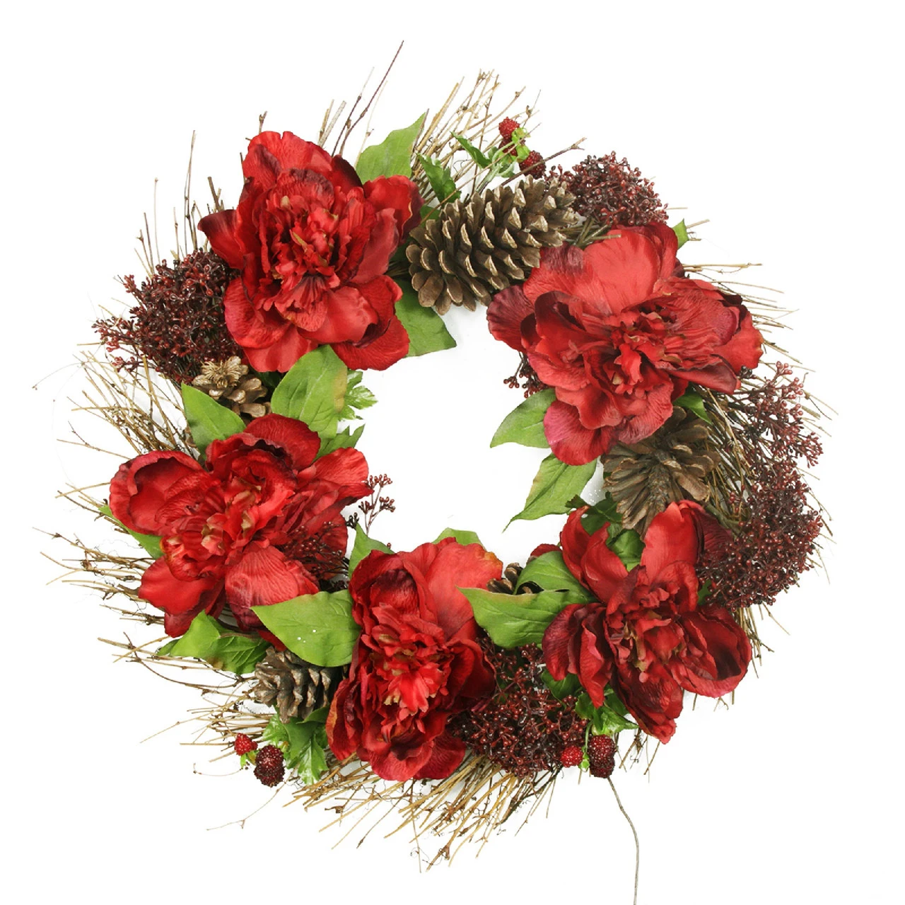 Peony Floral Artificial Christmas Wreath - 24-Inch, Unlit 2 Peony Floral Artificial Christmas Wreath - 24-Inch, Unlit - Image 2