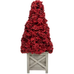 24" Red Berry Cone Potted Christmas Topiary
