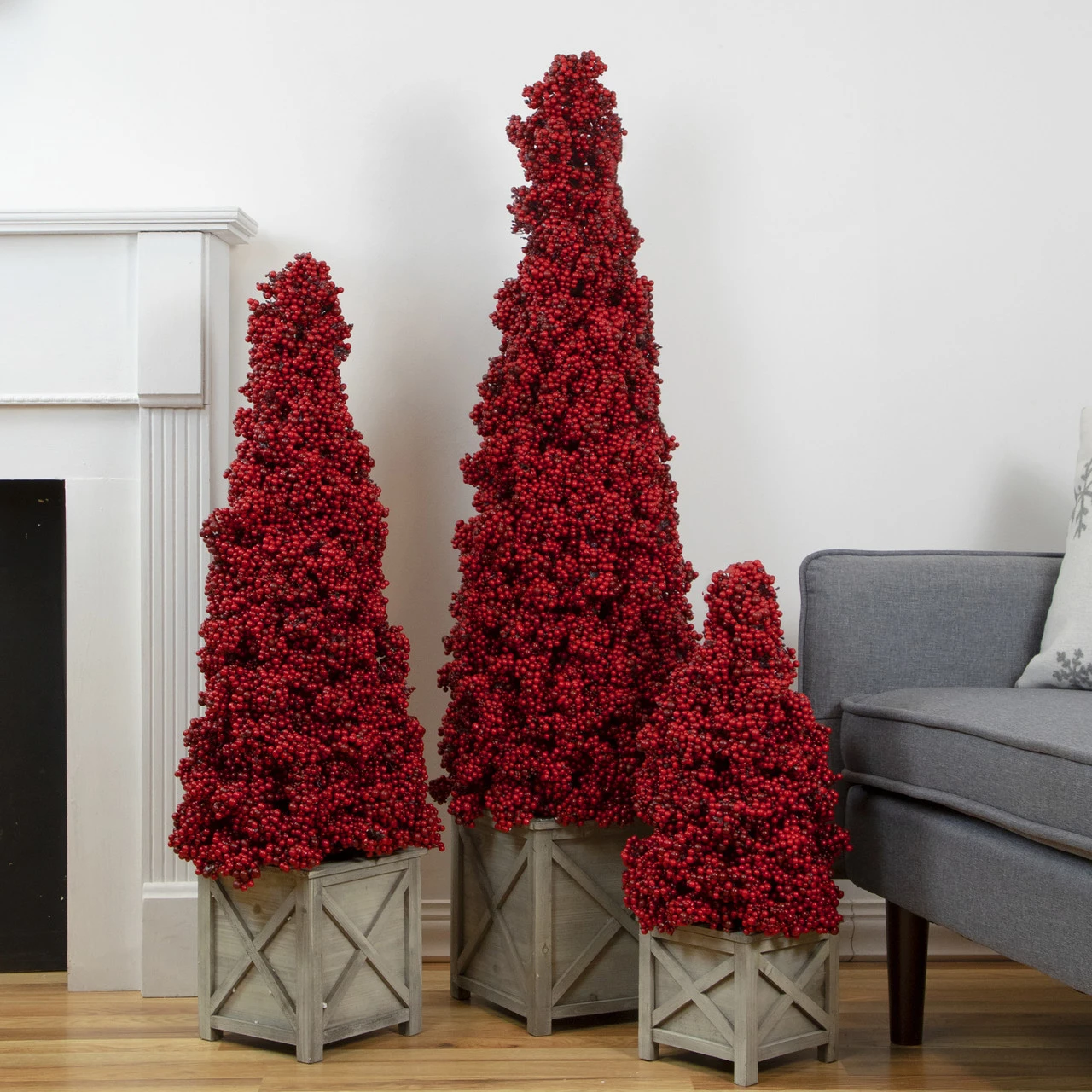 40" Red Berry Cone Potted Christmas Topiary 2 40" Red Berry Cone Potted Christmas Topiary - Image 2