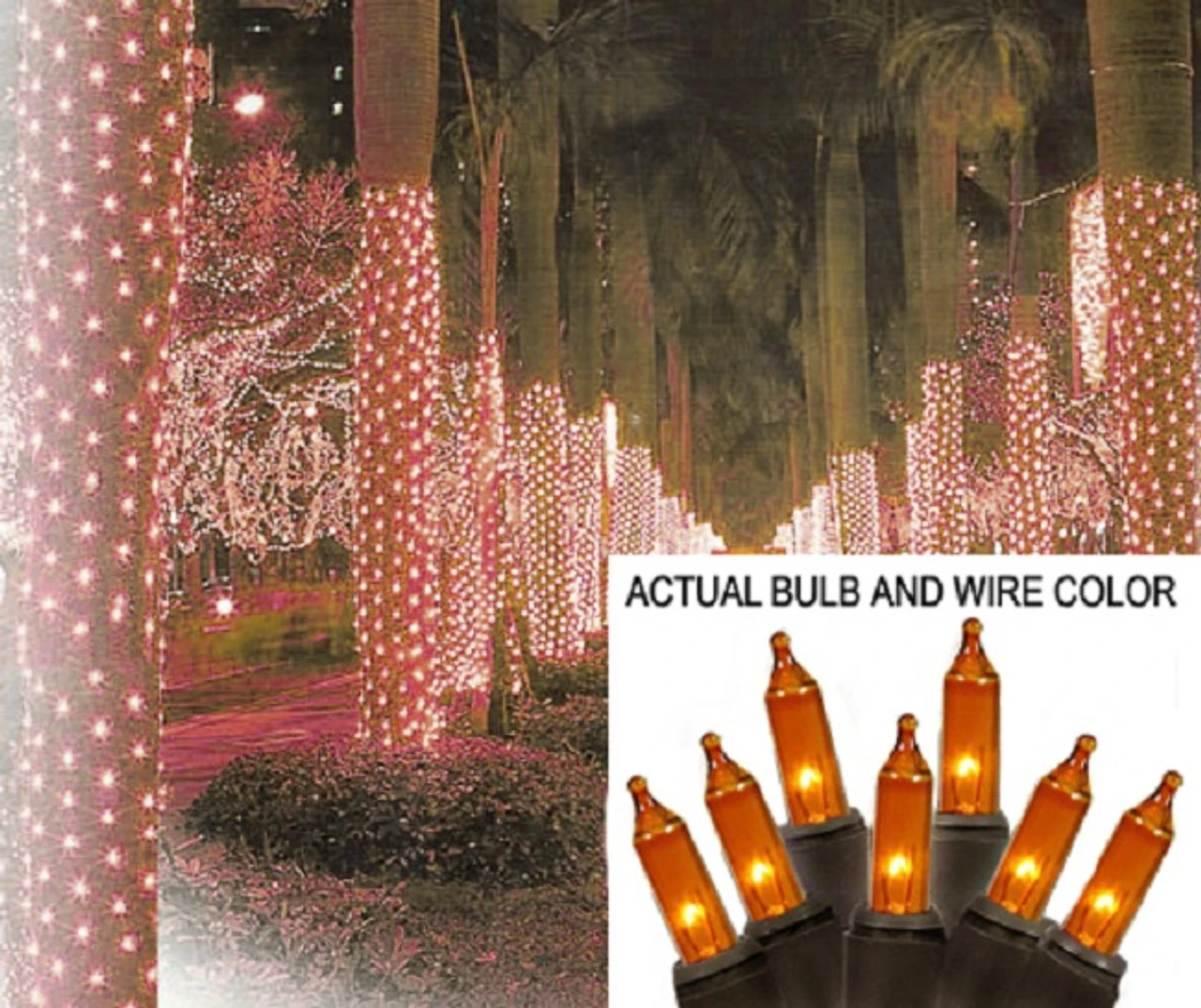 2' X 8' Orange Mini Christmas Net Style Tree Trunk Wrap Christmas Lights - Brown Wire 3 2' X 8' Orange Mini Christmas Net Style Tree Trunk Wrap Christmas Lights - Brown Wire - Image 3