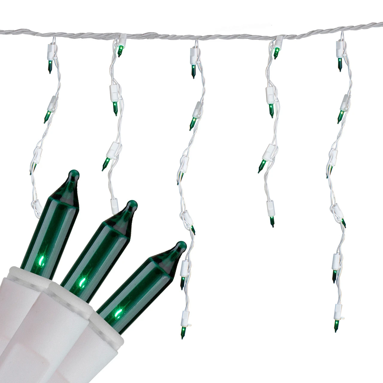 Set Of 100 Green Icicle Christmas Lights - 7.8 Ft White Wire 3 Set Of 100 Green Icicle Christmas Lights - 7.8 Ft White Wire - Image 3
